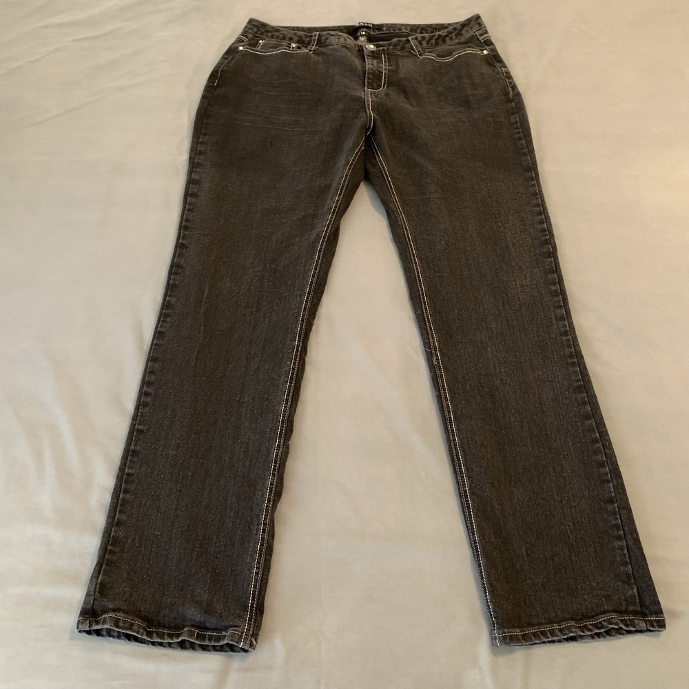 Beau Dawson Jeans Womens 16 Gray Dark Wash Mid Rise Straight Embroidered Denim